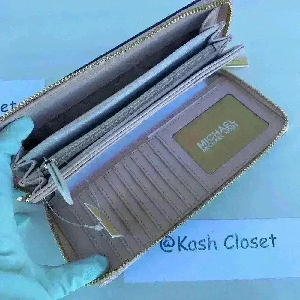 Michael Kors Wristlet Travel Continental Large Wallet MK Logo Powder blush Brown - Picture 3 of 8